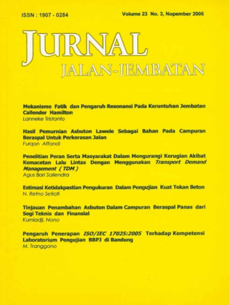 Jurnal Jalan-Jembatan Vol.23 No. 3, Nopember 2006 - Puslitbang Jalan dan Jembatan