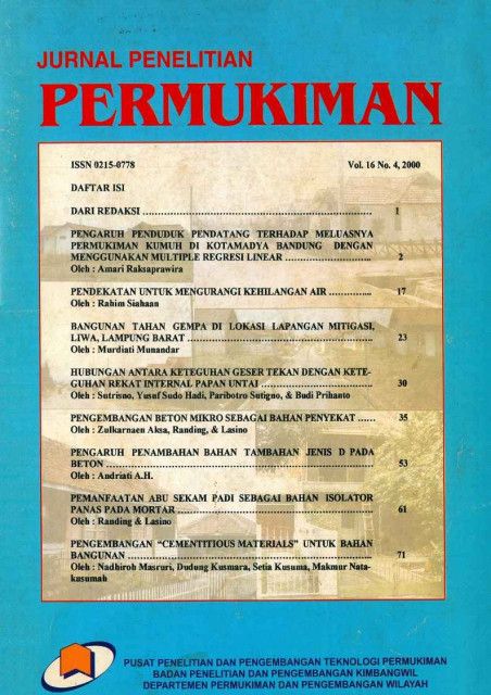 Jurnal Penelitian Permukiman Vol. 16 No. 4, 2000 - Pusat Penelitian dan Pengembangan Permukiman