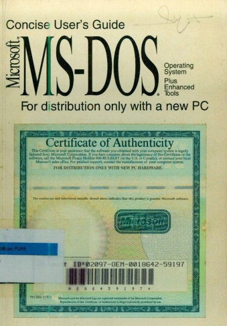 MS-DOS : For Distribution Only with a New PC For the MS-DOS Operating System - Microsoft Corporation