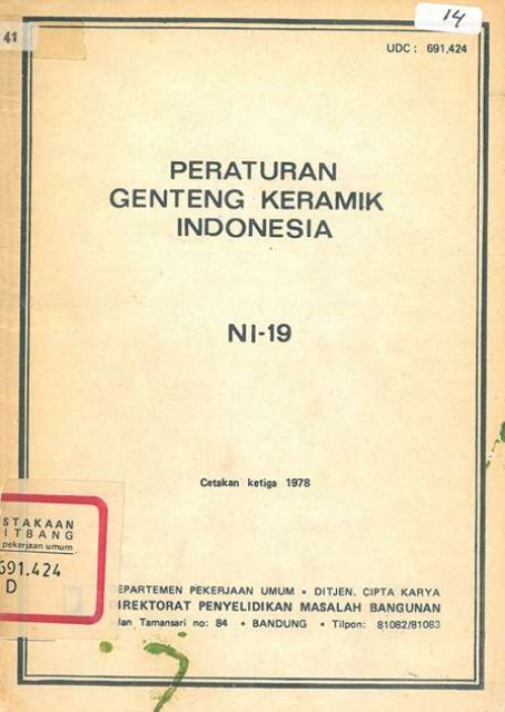 Peraturan Genteng Keramik Indonesia NI-19 - Direktorat Penyelidikan Masalah Bangunan