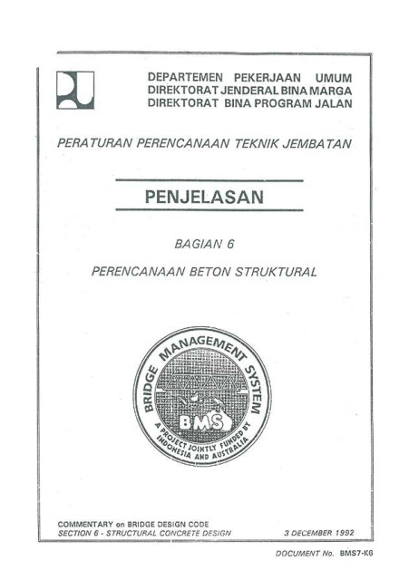 Peraturan Perencanaan Teknik Jembatan : Bagian 6 Perencanaan Beton Struktural - Direktorat Jenderal Bina Marga