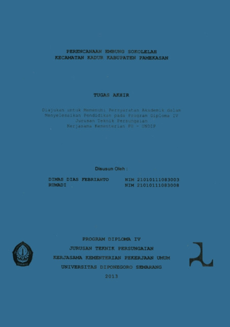 Perencanaan Embung Sokolelah Kecamatan Kadur Kabupaten Pamekasan - Dimas Dias Febrianto, Rumadi