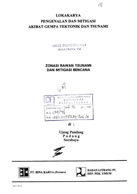 Zonasi Rawan Tsunami dan Mitigasi Bencana - Departemen Pekerjaan Umum, PT. Bina Karya